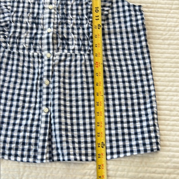 LOFT Blue and White Blouse with Smocked Details - Picture 6 of 8